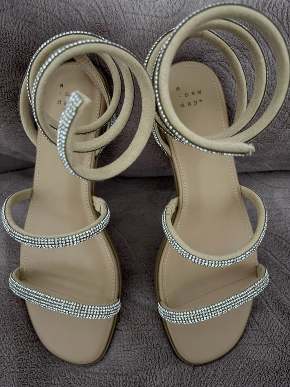a new day Nude Rhinestone Wrap-Strap flat Sandals size 9